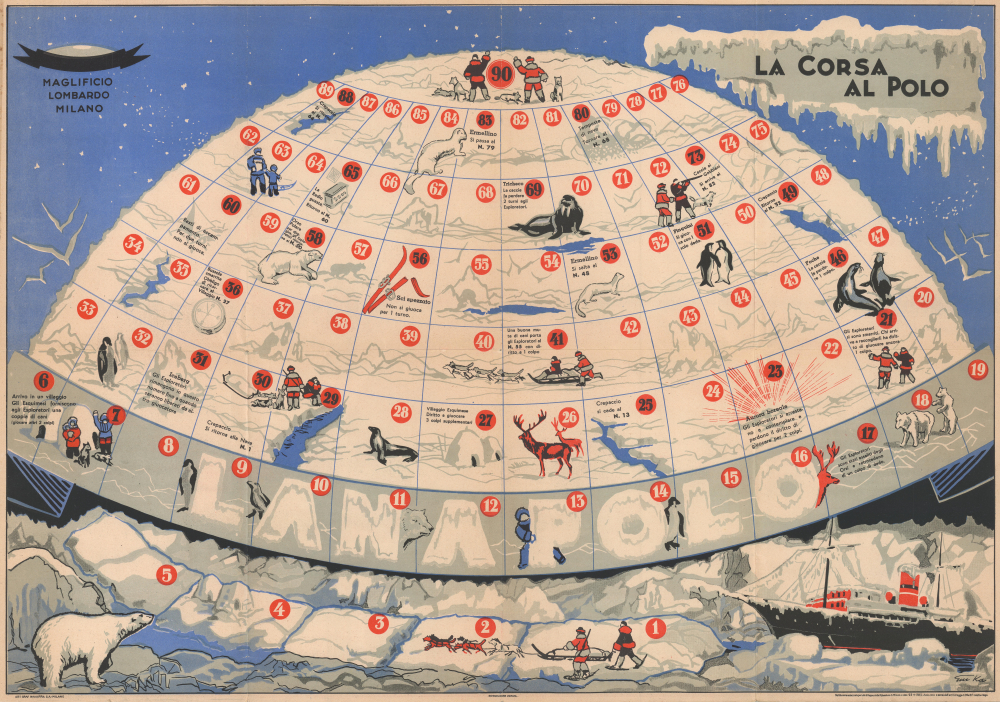 1935 Gin Ka Pictorial 'Game of Goose' Map, Polar Exploration