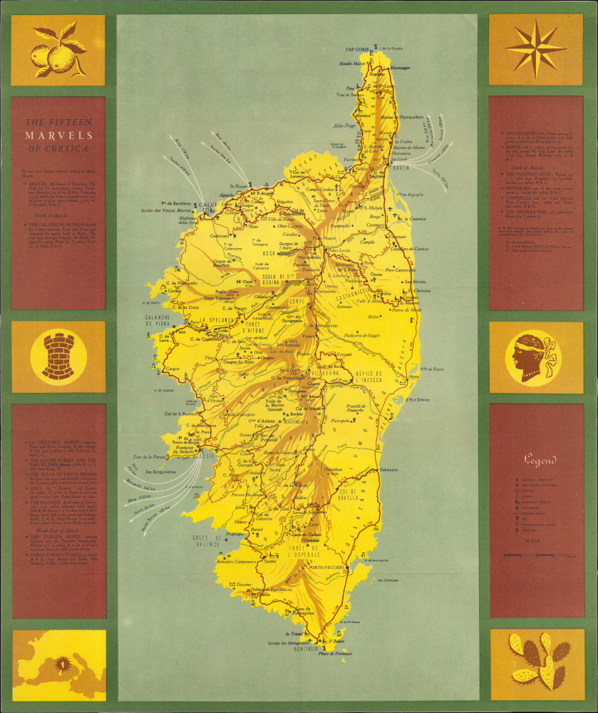1960 Commissariat Generale du Tourisme Map of Corsica, France