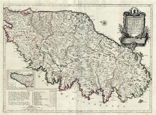 Carte Particuliere de L'Isle de Corse Divisee par ses Dix Provinces ou Juridictions et ses quatre Fiefs. - Main View