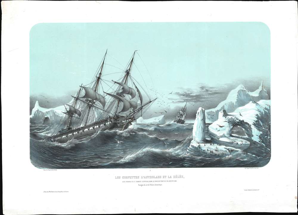 Les Corvettes L'Astrolabe et la Zélée, aux ordres du Ct. Dumont D'Urville, dans le coup de vent du Janvier 1840. Parages de cercle Polaire Antarctique. - Alternate View 1