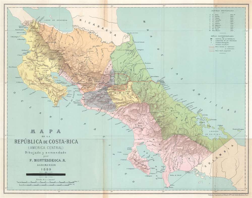 Mapa de la República de Costa-Rica (America Central). - Main View