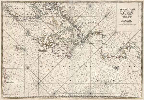 Carte Generale Des Costes De L'Europe Sur L'Ocean Comprises depuis Drontheim en Norvege Jusques au Detroit de Gibraltar. Levée et Gravée par Ordre du Roy à Paris 1693. - Main View