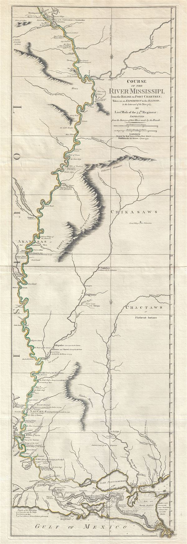 Course of the River Mississipi, from the Balise to Fort Chartres; Taken on an Expedition to the Illinois, in the latter end of the Year 1765. - Main View