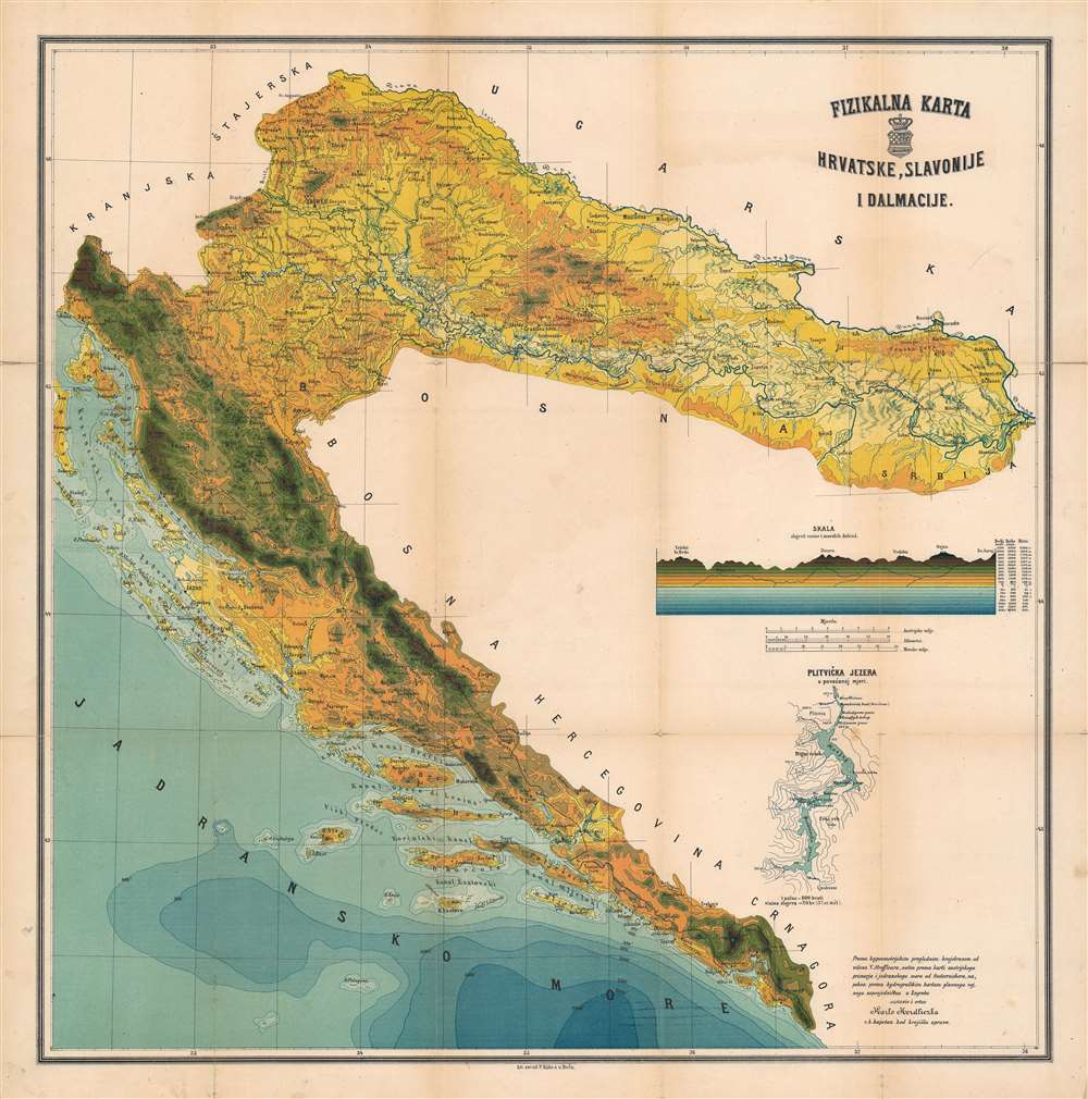 Fisikalna Karta Hrvatske, Slavonije, e Dalmacije / [Physical Map of Croatia, Slavonia, and Dalmatia]. - Main View