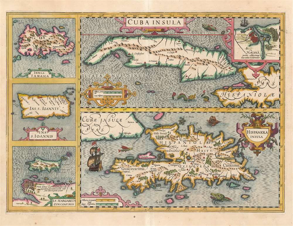Cuba Insula. / Hispaniola Insula. / Insula Jamaica. / Ins. J. Ioannis. / I.S. Margareta Cum Confiniis. - Main View