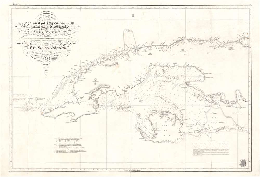 Carta Esferica de una Parte de la Costa Setentrional y Meridional de la Isla de Cuba … 1834. - Main View