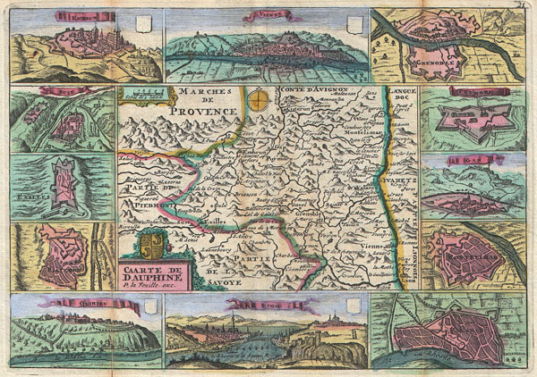 1747 La Feuille Map of Dauphine ( Isère, Drôme, and Hautes-Alpes), France