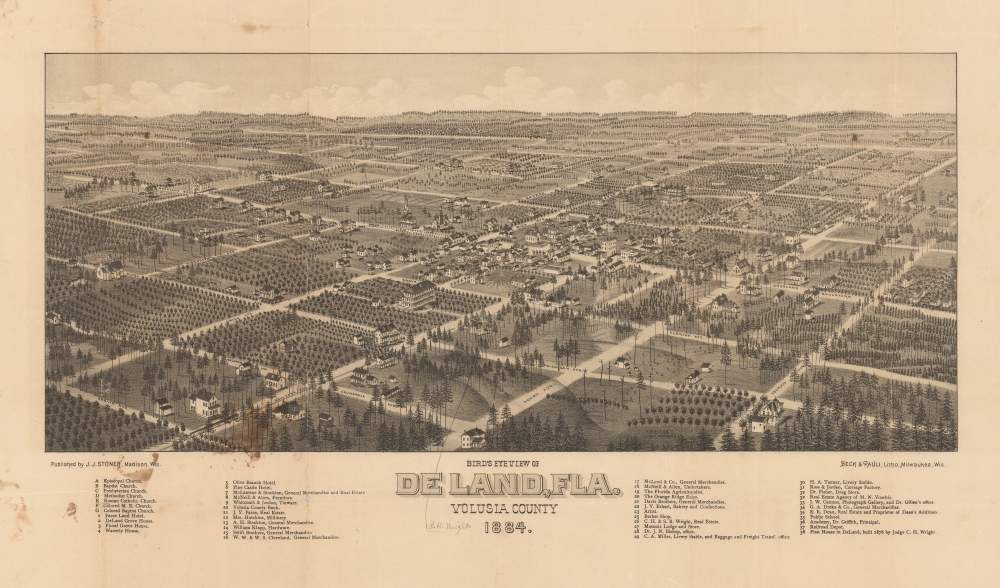 Bird's Eye View of De Land, Fla. Volusia County 1884. - Main View