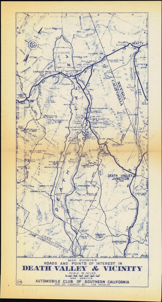 Map Showing Roads and Points of Interest in Death Valley and Vicinity. - Main View