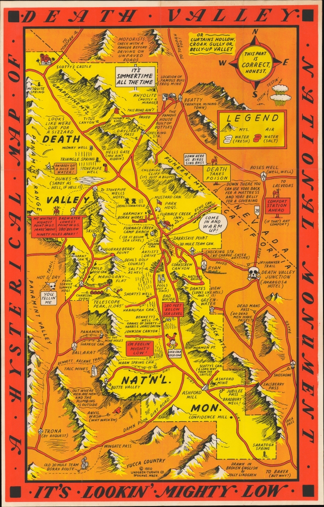 1950 Lindgren Humorous Pictorial Map of Death Valley National Monument