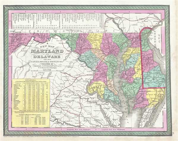A New Map of Maryland and Delaware with their Canals, Roads and Distances. - Main View