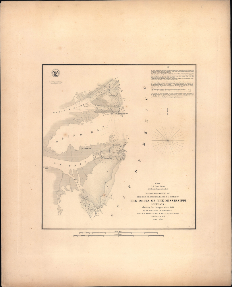 1851 U.S. Coast Survey Map of the Mississippi River Delta, Separate Issue