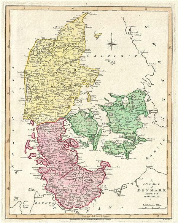 1793 Wilkinson Map of Denmark and Holstein