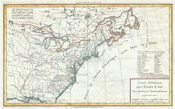 Carte Generale des Etats-Unis de l'Amerique Septentrionale, renfermant aussi quelques Provinces Angloises adjacentes. - Main View