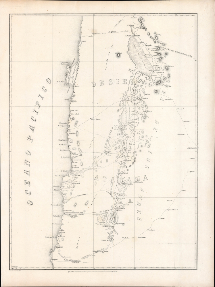 1854 Doll / Schenck Map of the Atacama Desert, Chile