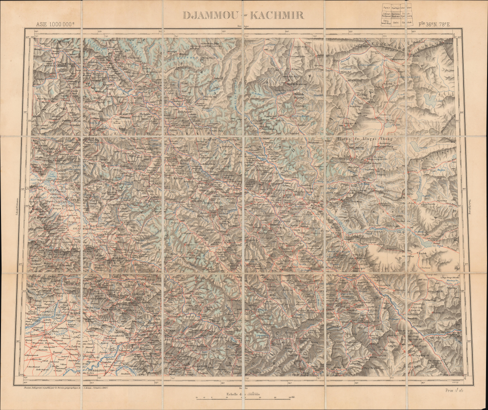 1902 Service Geographique de l'Armee Map of Jammu and Kashmir