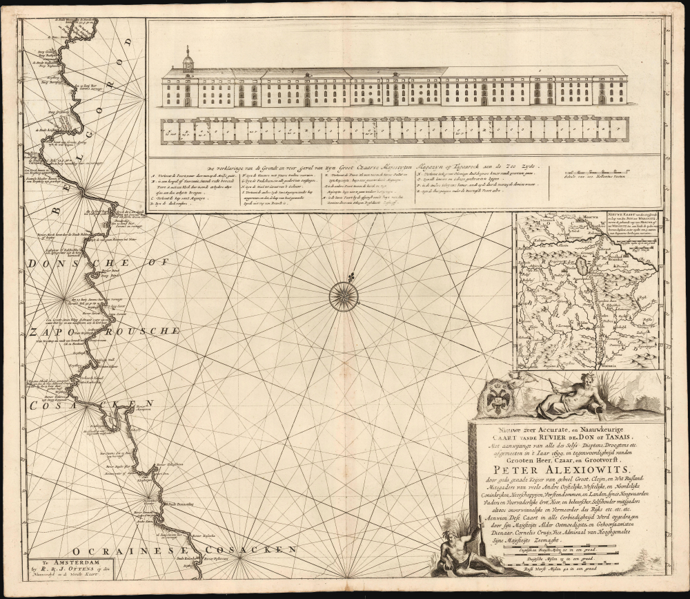 Nieuwe zeer Accurate, en Naauwkeurige Caart vande Rivierde Don of Tanais, Met aanwijzinge van alle des Selfs Dieptens, Droogtens etc. afgemeeten in 't Iaar 1699. - Alternate View 2