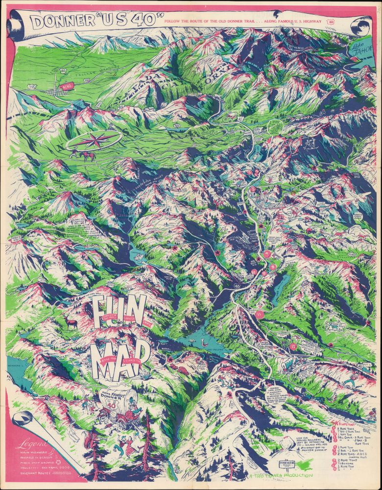 1955 Mathis Pictorial Map of U.S. Route 40, Donner Pass, California and Nevada
