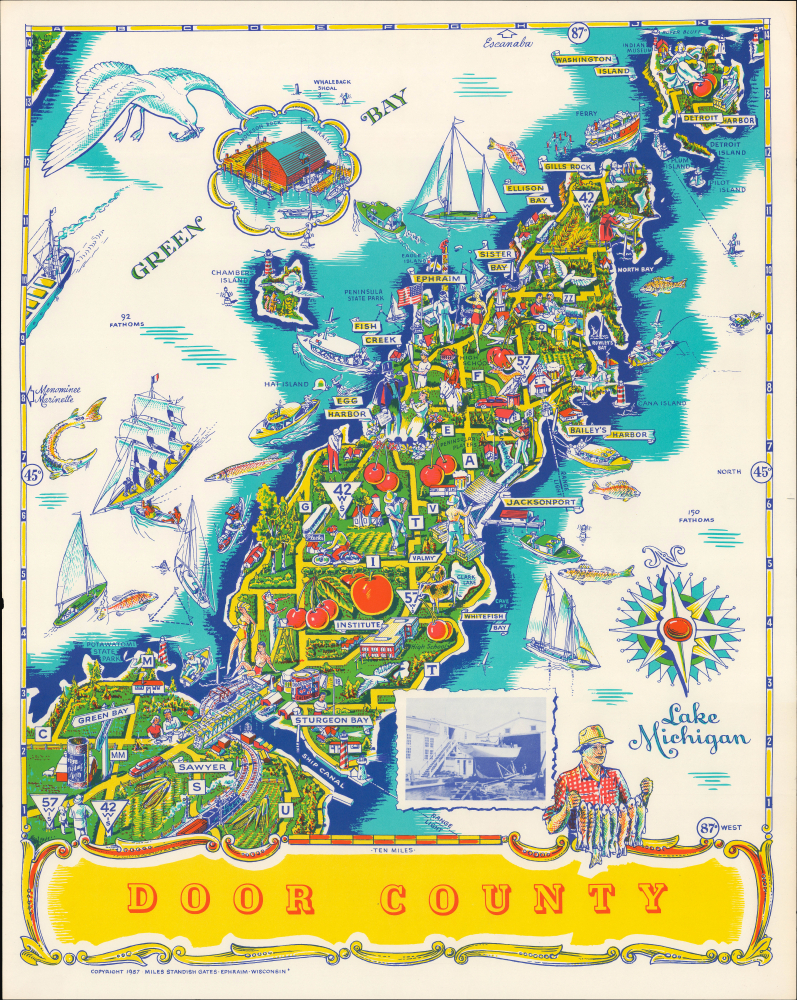 1957 Gates Pictorial Map of Door County, Wisconsin