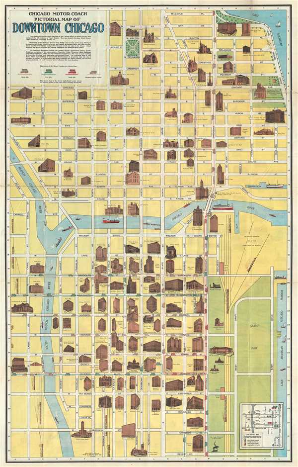 Chicago Motor Coach Pictorial Map of Downtown Chicago. - Main View