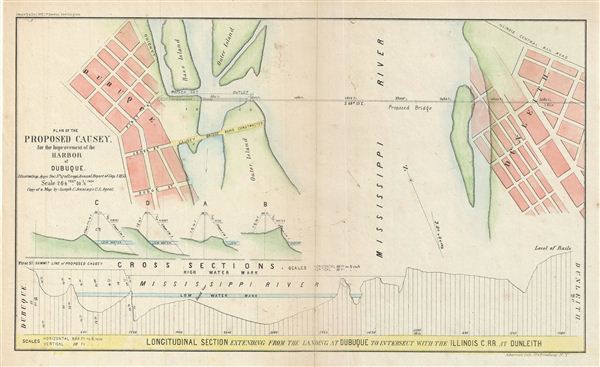 Plan of the Proposed Causey.  For the Improvement of the Harbor of Dubuque. - Main View