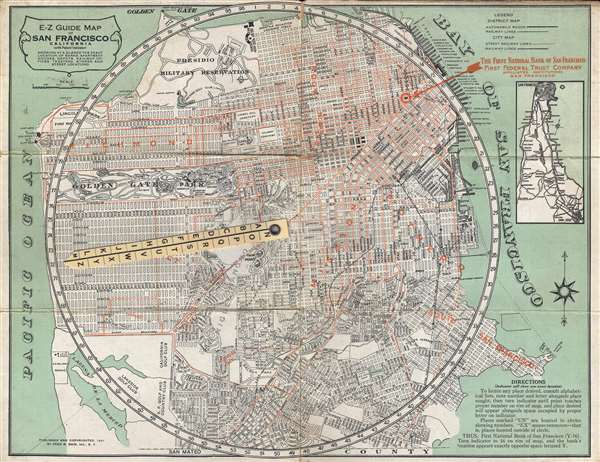 E-Z Guide Map of San Francisco California (with Patent Indicator) Showing at a Glance the Exact Location of Banks, Apartment Houses, Depots, Railway Offices, Theatres, Stores and Street Locations. - Main View