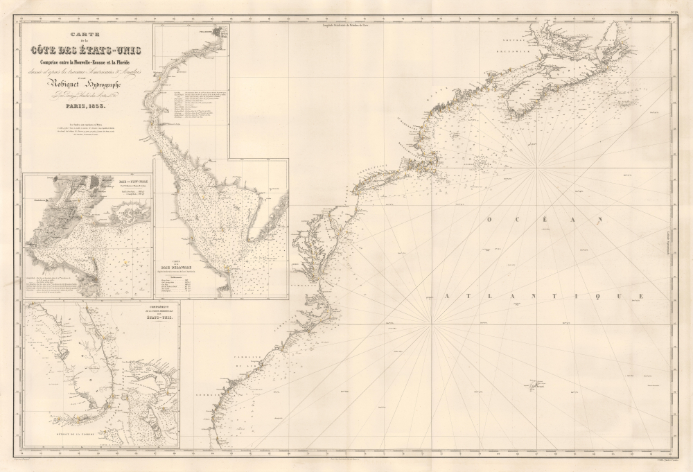 Carte de la Côte des États-Unis Comrpise entre la Nouvelle0Ecosse et la Floride. - Main View