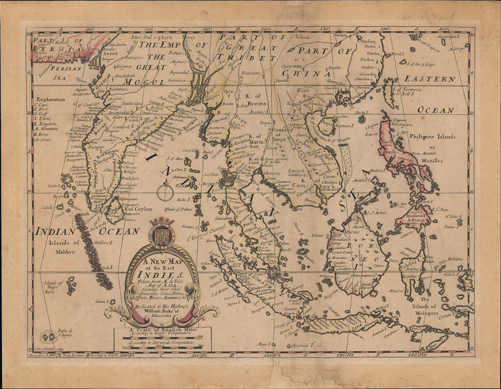 A New Map of the East Indies, Taken from Mr. de Fer's Map of Asia, Shewing their Chief Divisions, Cities, Towns, Ports, Rivers, Mountains etc. - Main View