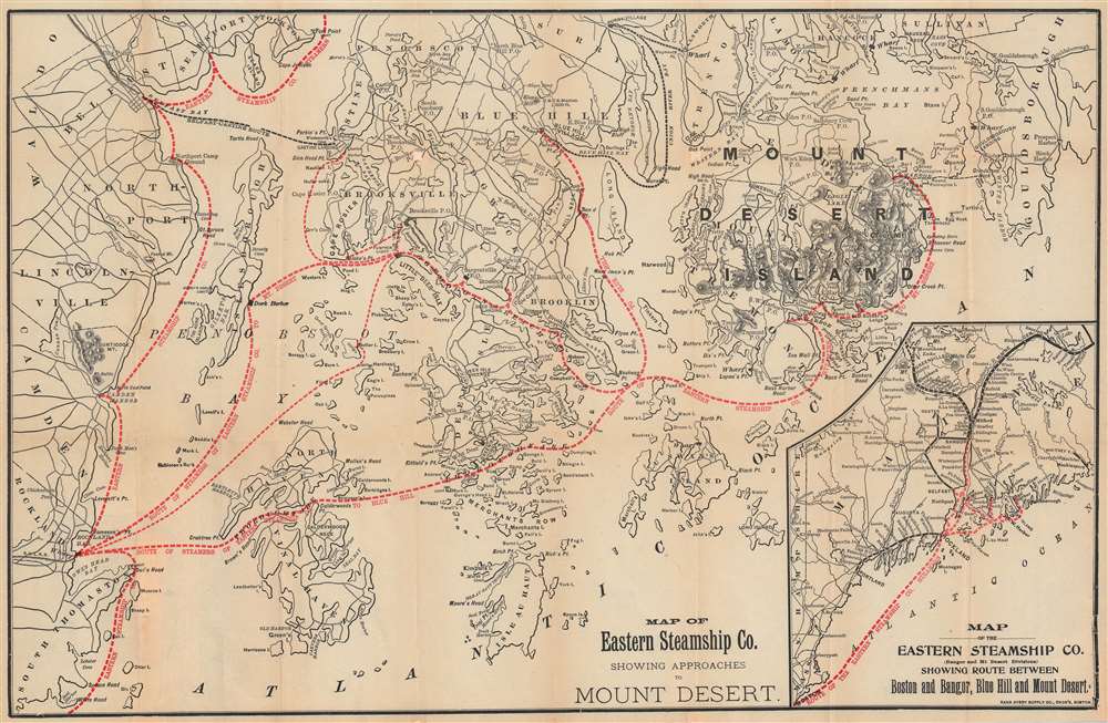 Map of Eastern Steamship Co. Showing Approaches to Mount Desert. - Main View