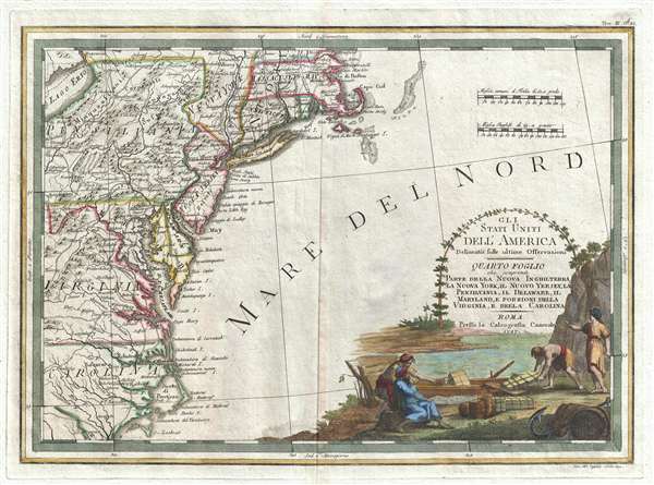 Gli Stati Uniti dell' America delineati sulle ultime Osservazioni, Quarto foglio che comprende parte della Nuova Inghilterra, la Nuova York, il Nuovo Yersey, la Pensilvania, il Delaware, il Maryland, e porzioni della Virginia, e della Carolina. - Main View