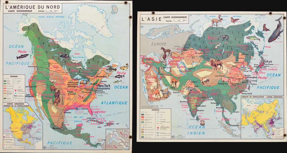 1960 Anscombre Pictorial Map of Economic Production of N. America and Asia