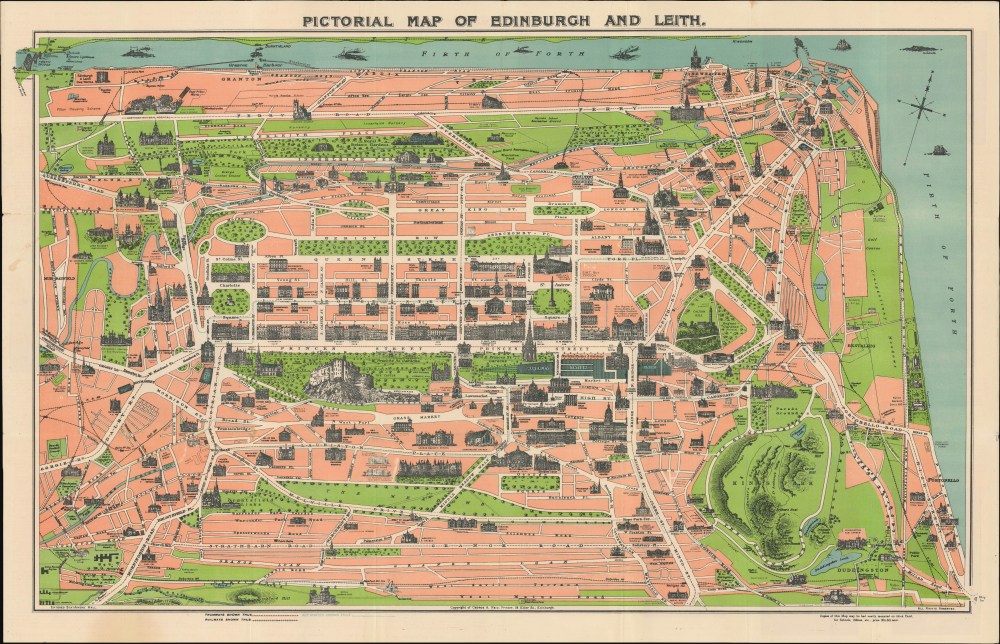 1935 Reid Pictorial Map of Edinburgh and Leith, Scotland