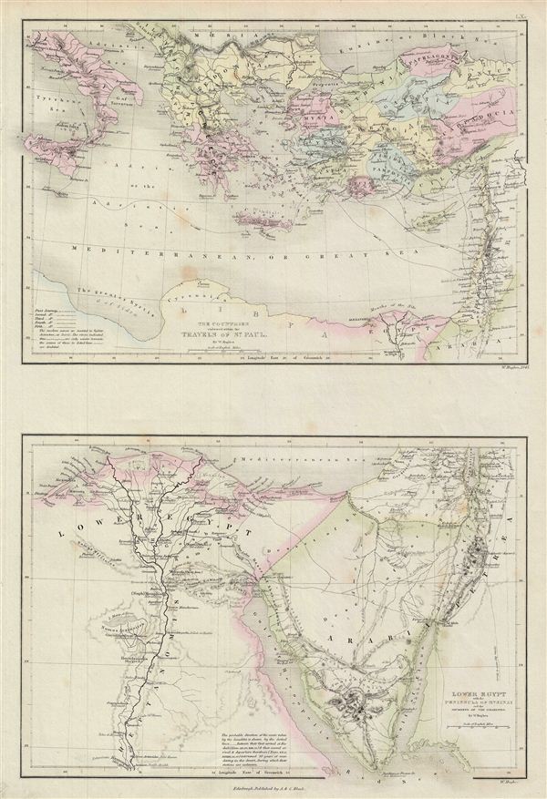 The Countries embraced within the Travels of St. Paul.  Lower Egypt with the Peninsula of Mt. Sinai and the Journeys of the Israelites. - Main View