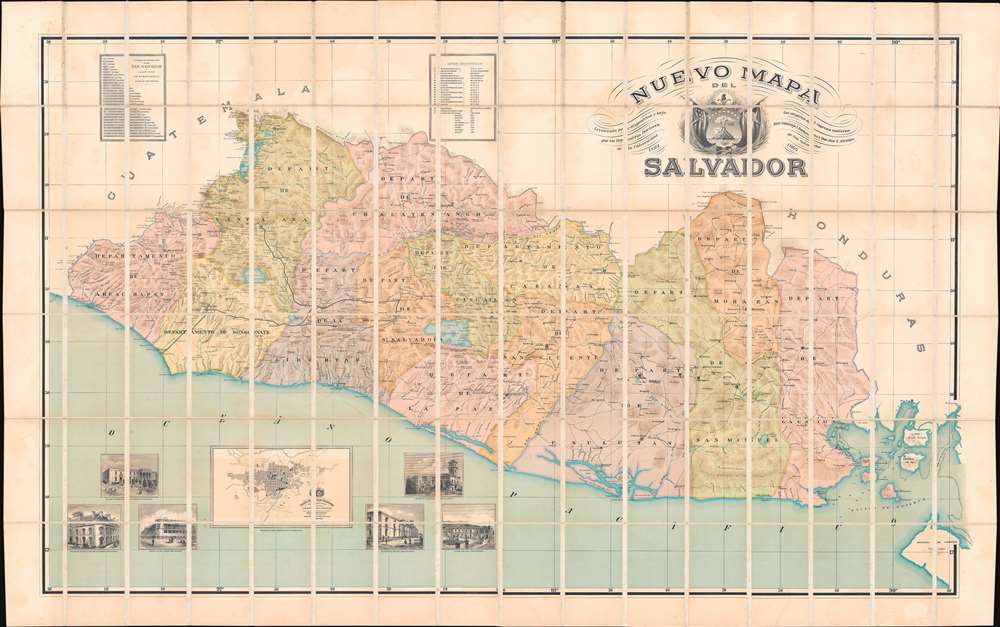 Nuevo Mapa Del Salvador Levantado por disposicion y bajo los auspicios del Supremo Gobierno por los Ingenieros Doctores Don Santiago I Barberena y Don Jose E. Alcaine de la Universidad de San Salvador 1892 - 1905. - Main View