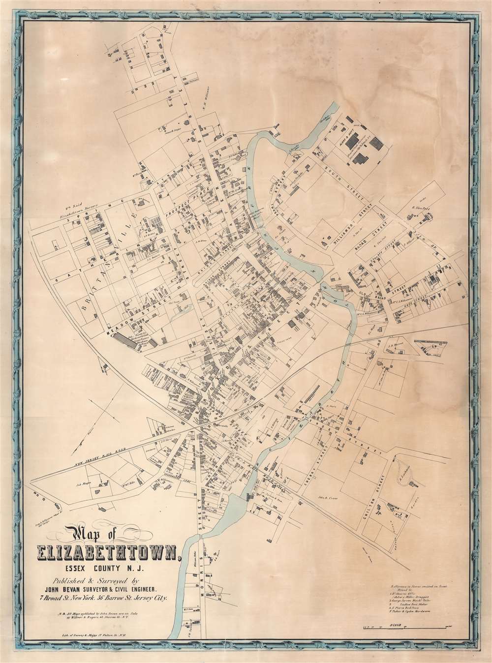 1851 Bevan Wall City Plan or Map of Elizabethtown (Elizabeth), New Jersey