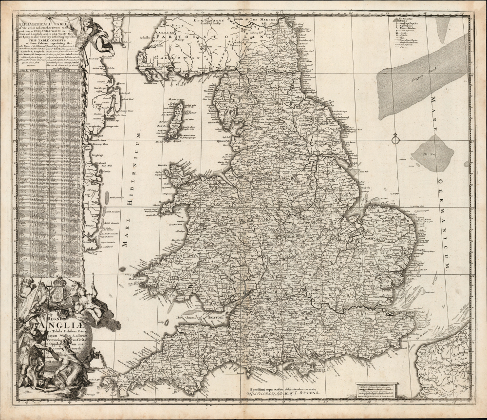1700 / 1719 Renier and Josue Ottens Map of England