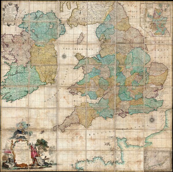 England and Ireland, Containing all the Cities, Boroughs, Market-Towns, & principal Villages, with the Coast of France from Calais to Brest. - Main View