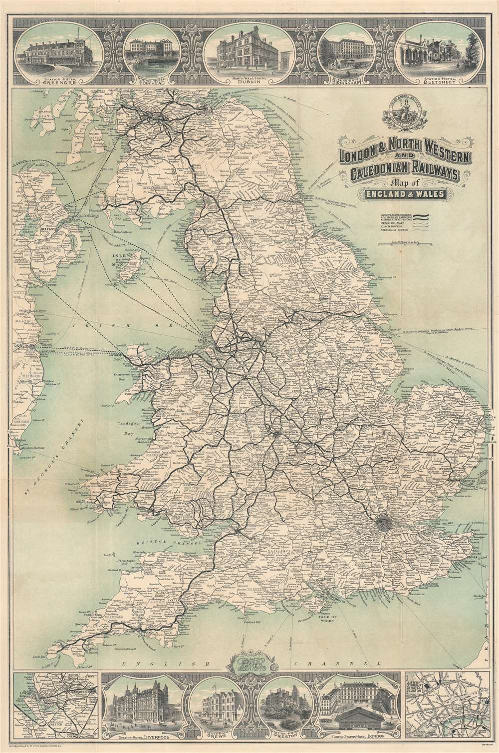 London and North Western and Caledonian Railways Map of England and Wales. - Main View