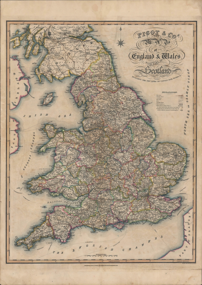 Pigot and Co.'s New Map of England and Wales with part of Scotland Including the New Lines of Canals, Rail Roads, etc. - Main View