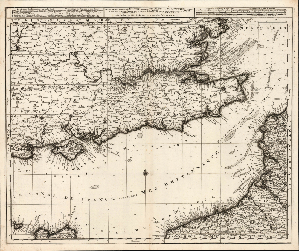 1700 / 1719 Ottens Map of The English Channel