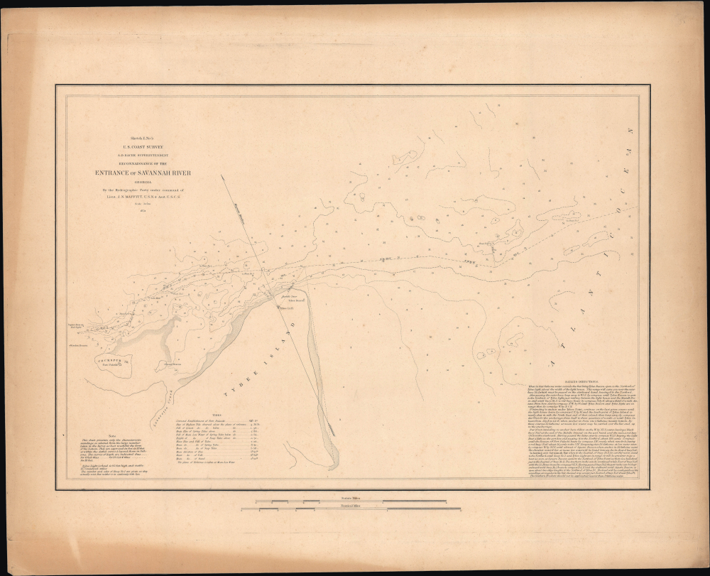 1851 U.S. Coast Survey Map or Chart of the Entrance of Savannah River, Georgia