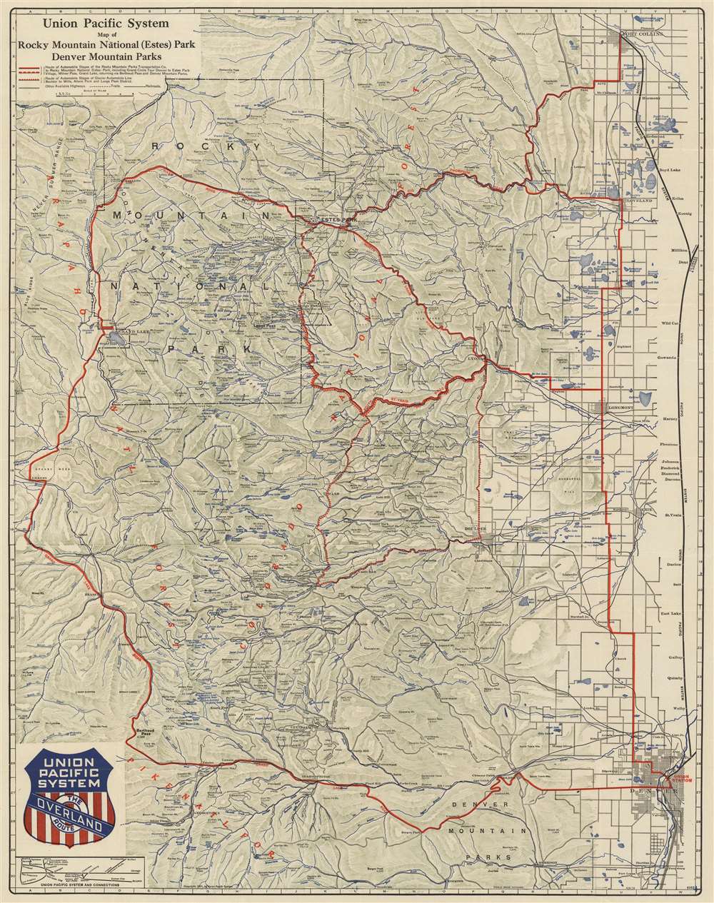 Union Pacific System Map of Rocky Mountain National (Estes) Park Denver Mountain Parks. - Main View