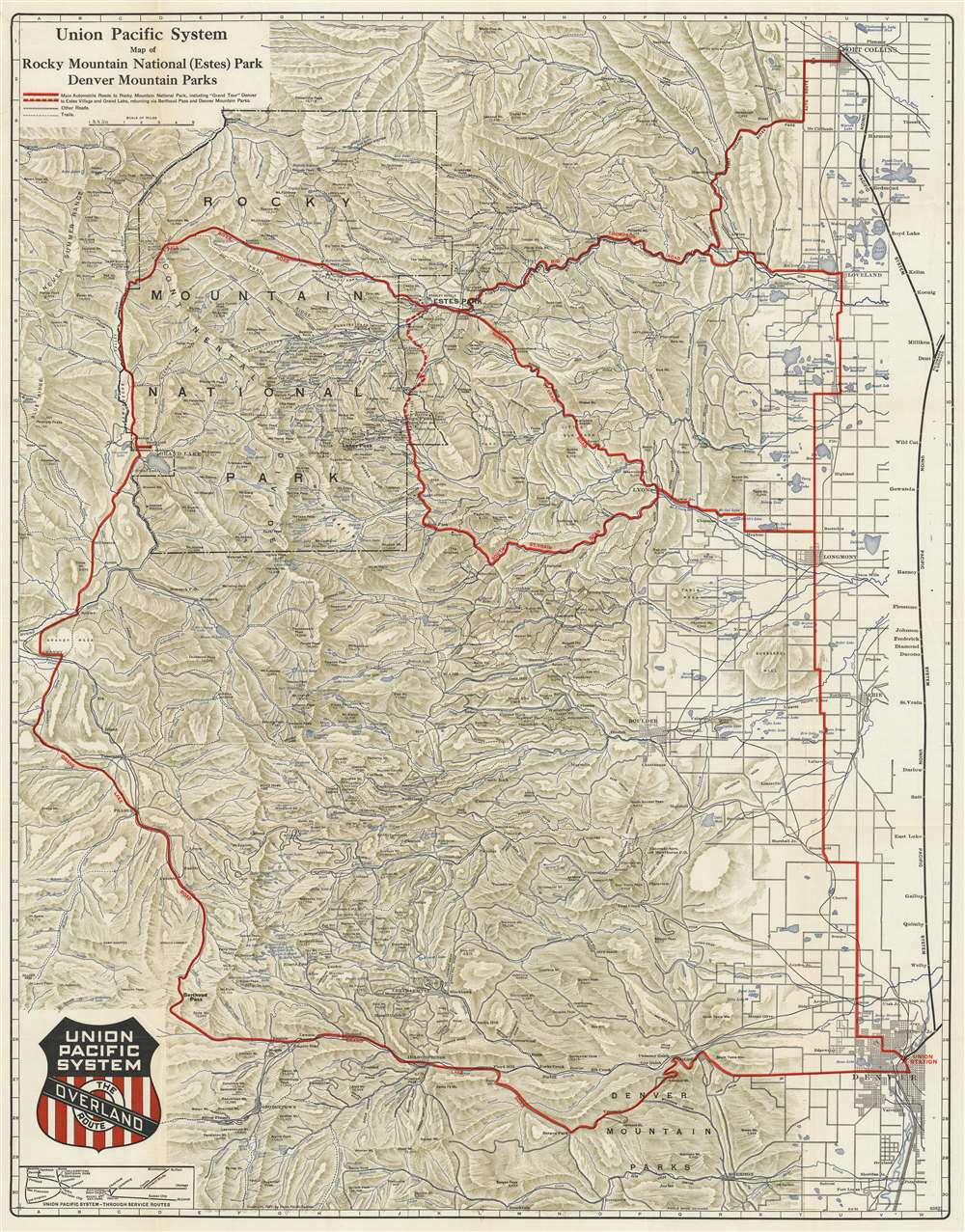 Union Pacific System Map of Rocky Mountain National (Estes) Park Denver Mountain Parks. - Main View