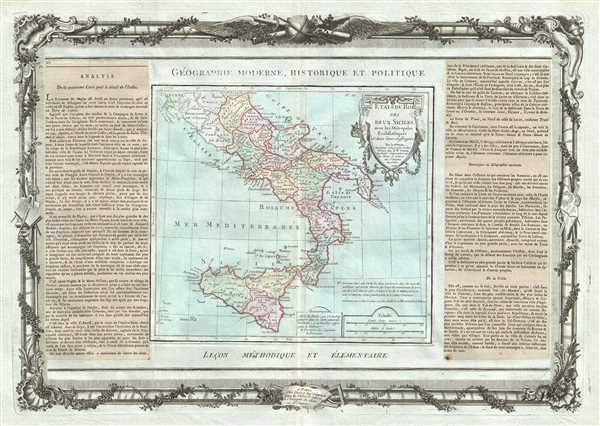 1786 Desnos and de la Tour Map of Southern Italy (Naples and Sicily)