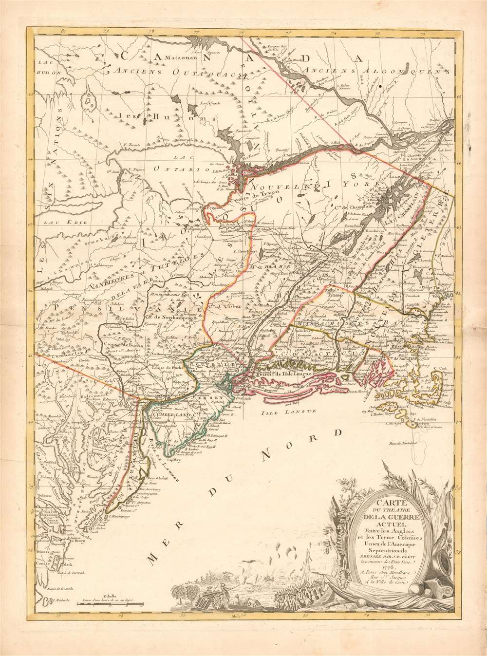 Carte du Théatre de la Guerre actuel entre les Anglais et les Trieze Colonies Unies de l'Amerique Septentrionale dressée par J. B. Eliot Ingénieurs des Etats Unis 1778. - Main View