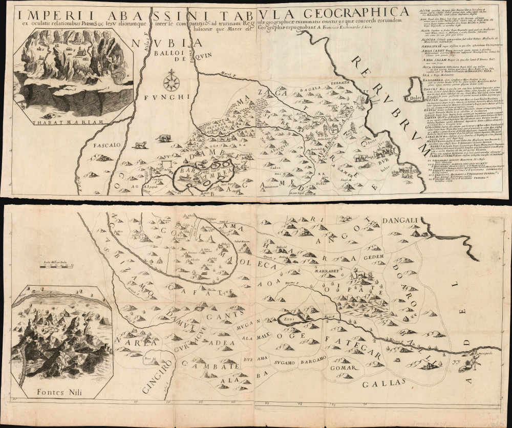 1674 Francesco Eschinardi Map of Ethiopia showing the Source of the Nile