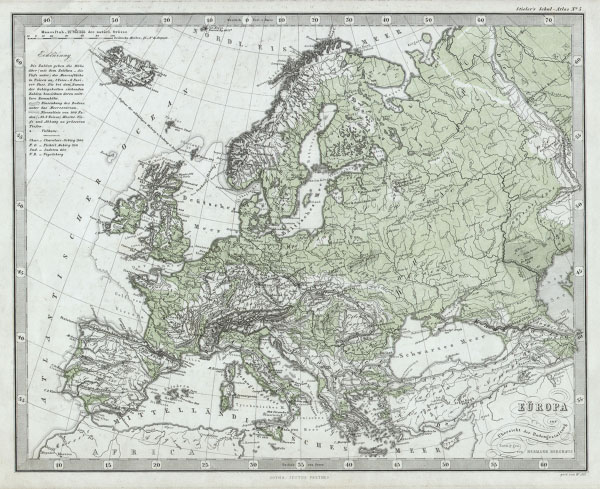 1862 Stieler Physical Map of Europe