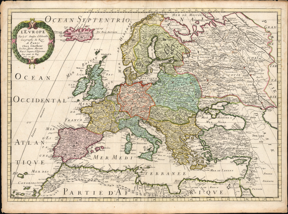 L'Europe par le Sr. Sanson d'Abbeville Geographe du Roy A Paris Chez l'Autheur et Chez Pierre Mariette Rue St. Iacques a L'Esperamnce Avec privil. du Roy Pour 20 Ans. - Main View
