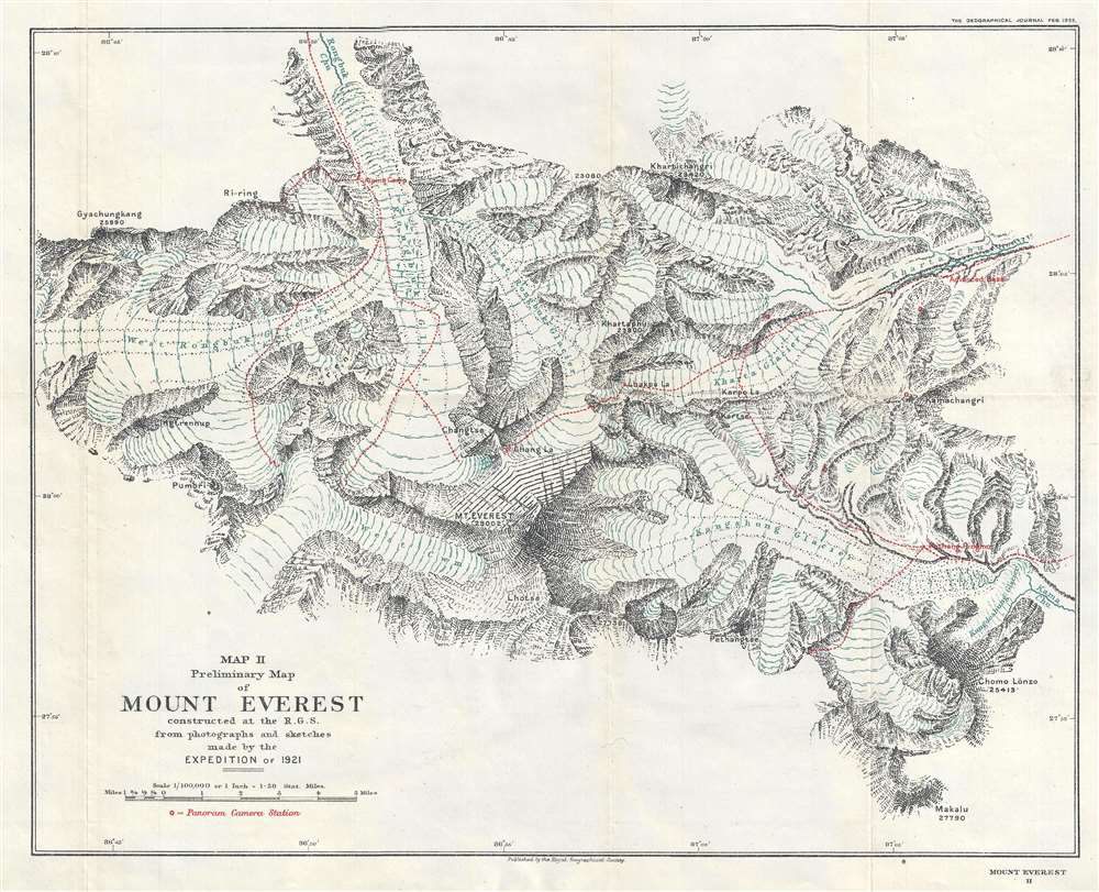 Map II. Preliminary Map of Mount Everest constructed at the R. G. S. from photographs and sketches made by the Expedition of 1921. - Main View