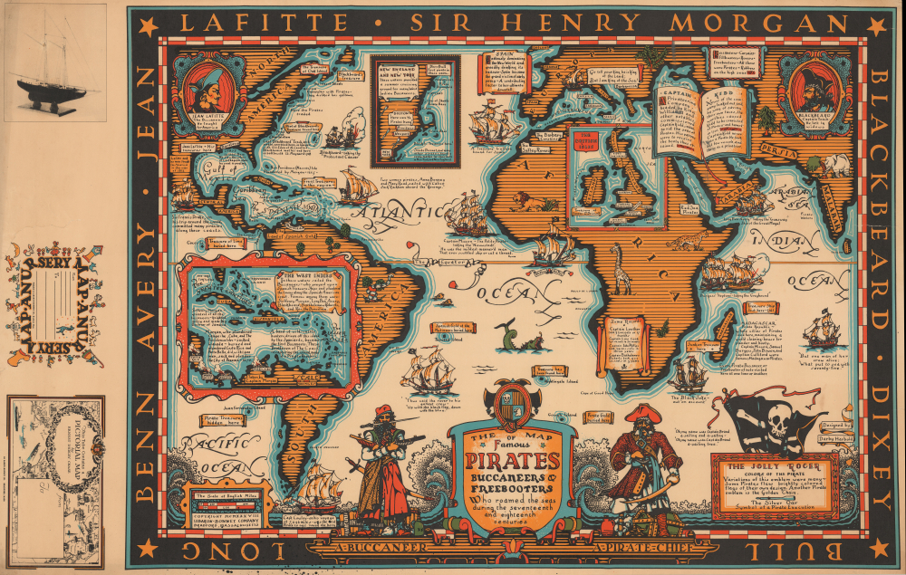 1938 Harbold Pictorial Map of the World and its Pirates (Printers Proof)